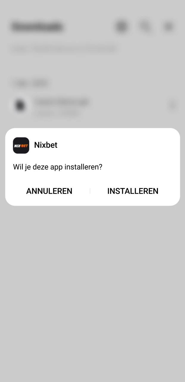 Voltooi de installatie van de Nixbet app op je Android telefoon of tablet.