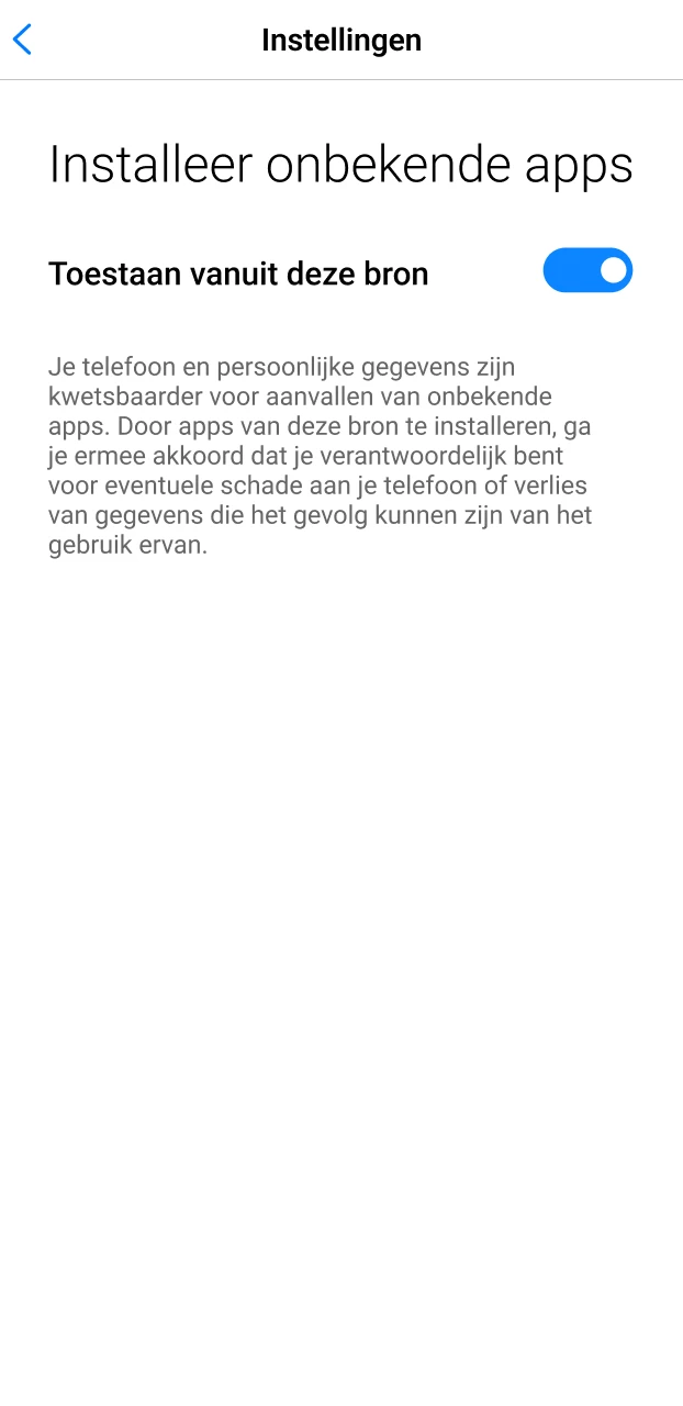 Sta installatie van onbekende bronnen toe voor de Nixbet APK op Android.