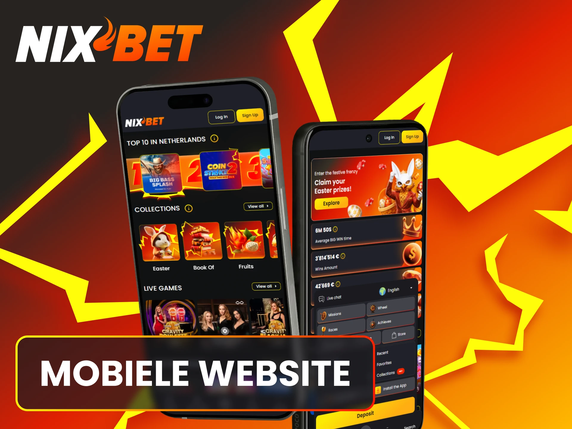 Bezoek de Nixbet mobiele website als alternatief voor de officiële App.