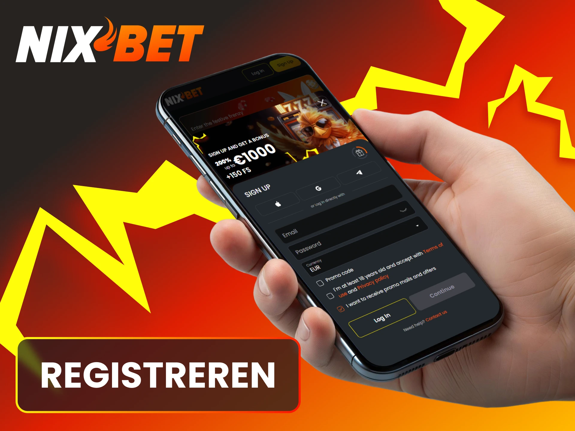 Registreren via de Nixbet-applicatie in Nederland.