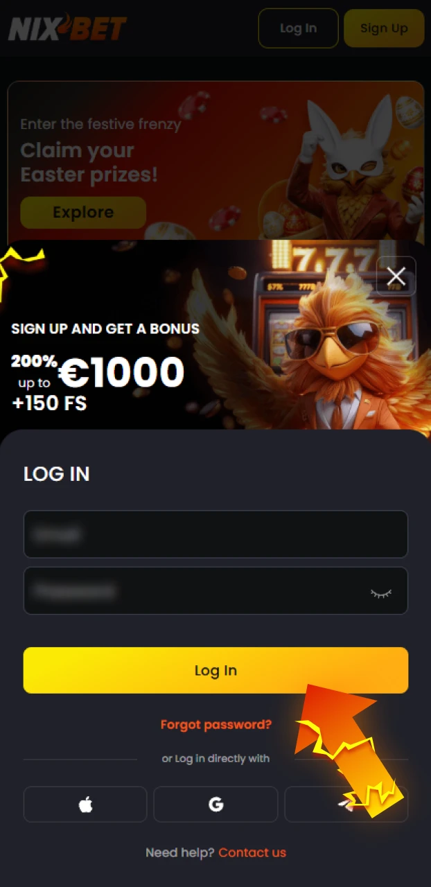 Bevestig je persoonlijke inloggegevens voor toegang tot de Nixbet app.