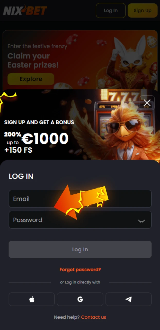 Voer je gegevens in om veilig inloggen bij de Nixbet app te voltooien.