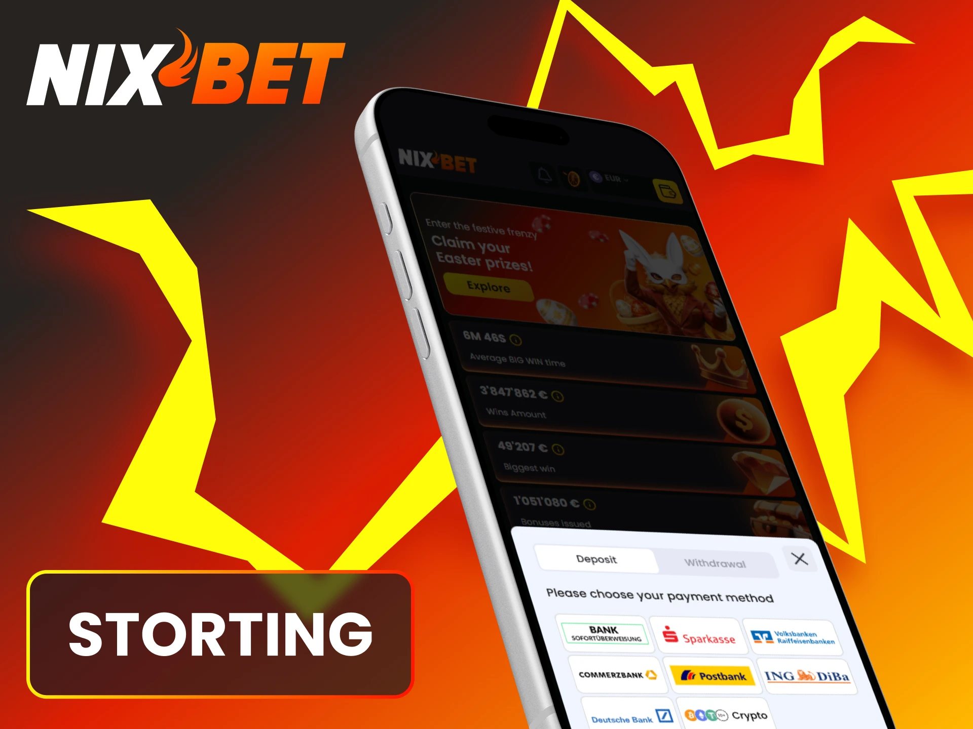 Voer een veilige storting uit via de Nixbet iOS app.