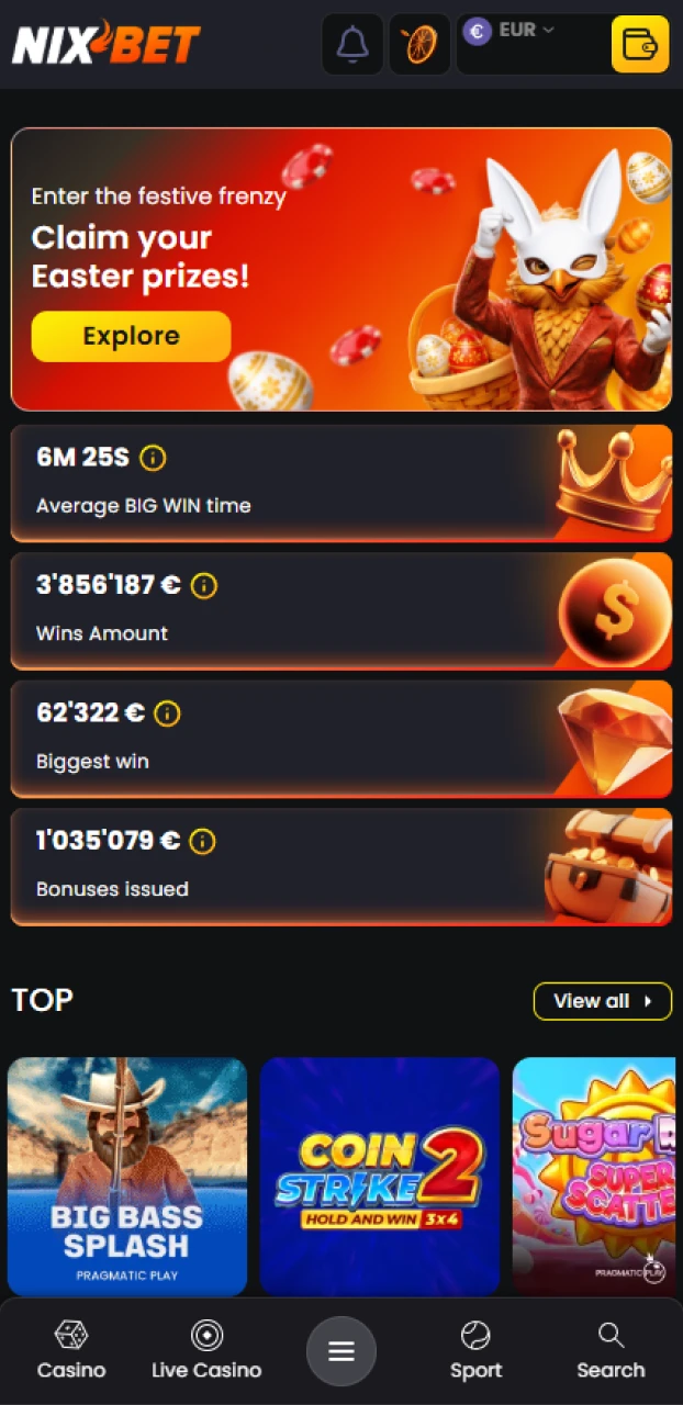 Open de Nixbet iOS app op je toestel en begin met spelen.