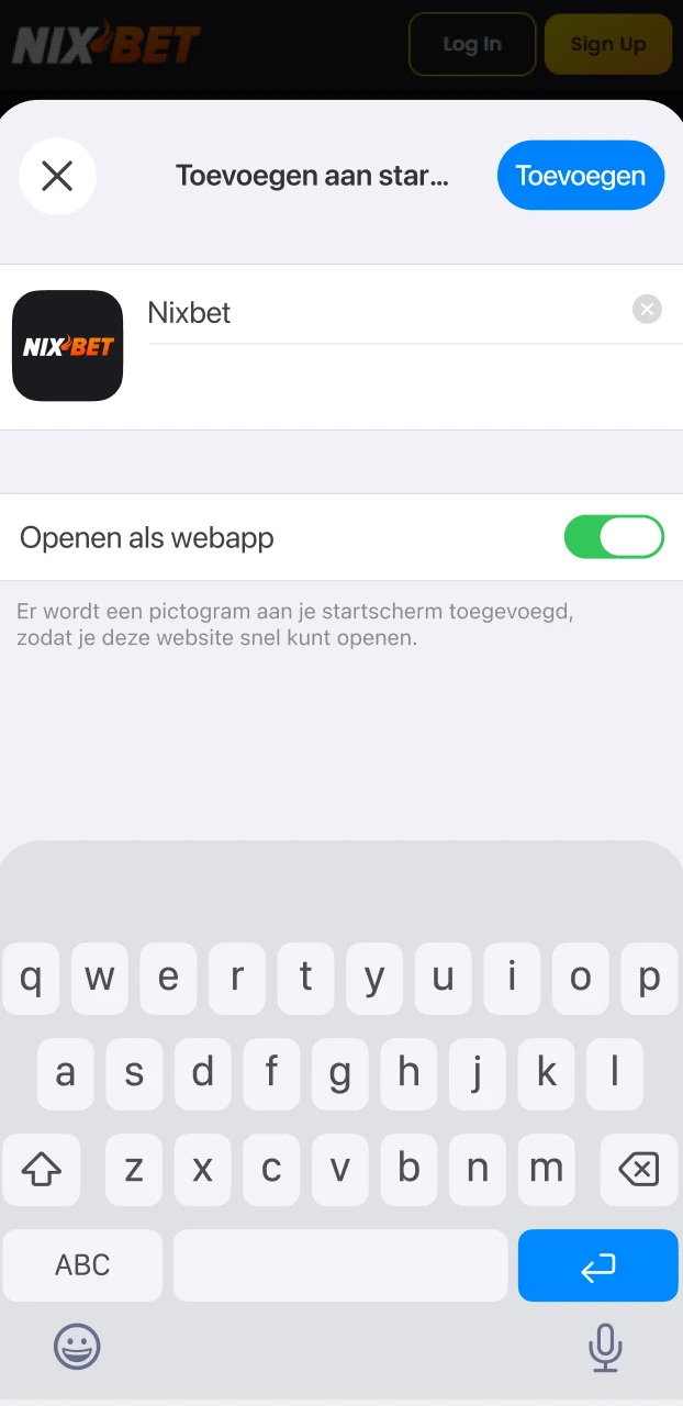 Voeg de Nixbet iOS app toe aan je beginscherm voor snelle toegang.
