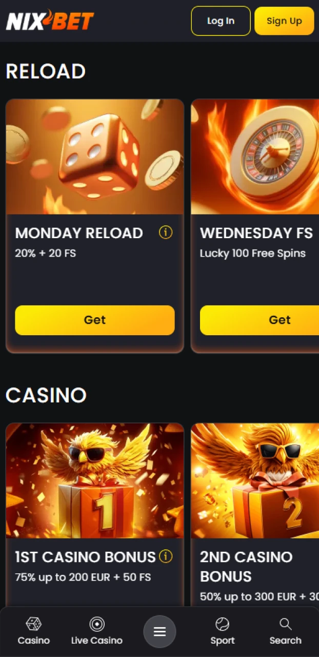 Bekijk alle actuele acties en voordelen in de Nixbet iOS app.