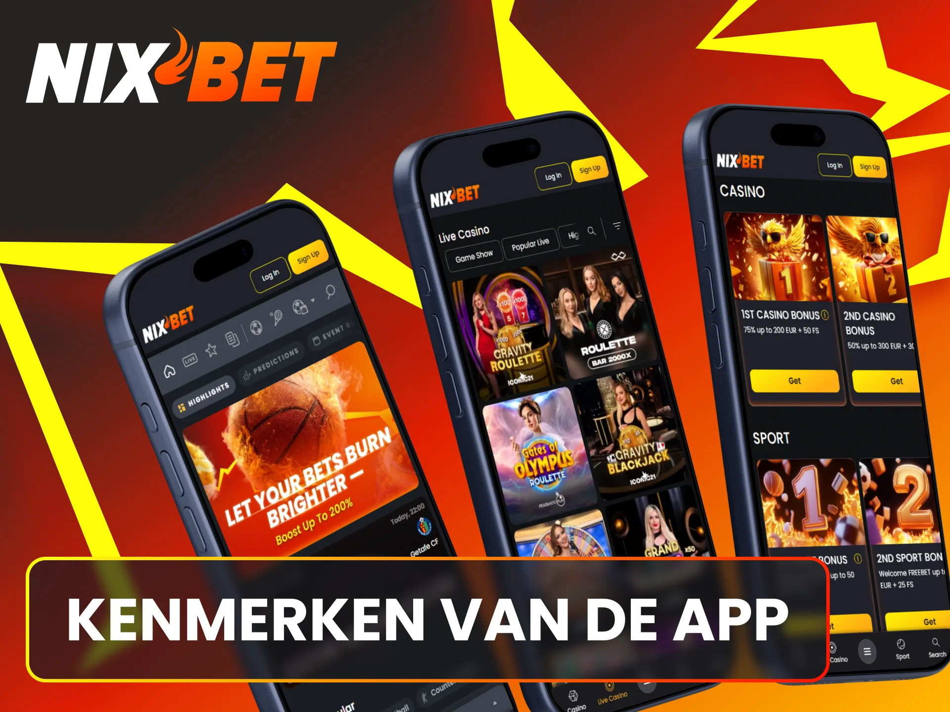 Bekijk de unieke kenmerken van de mobiele Nixbet iOS app.