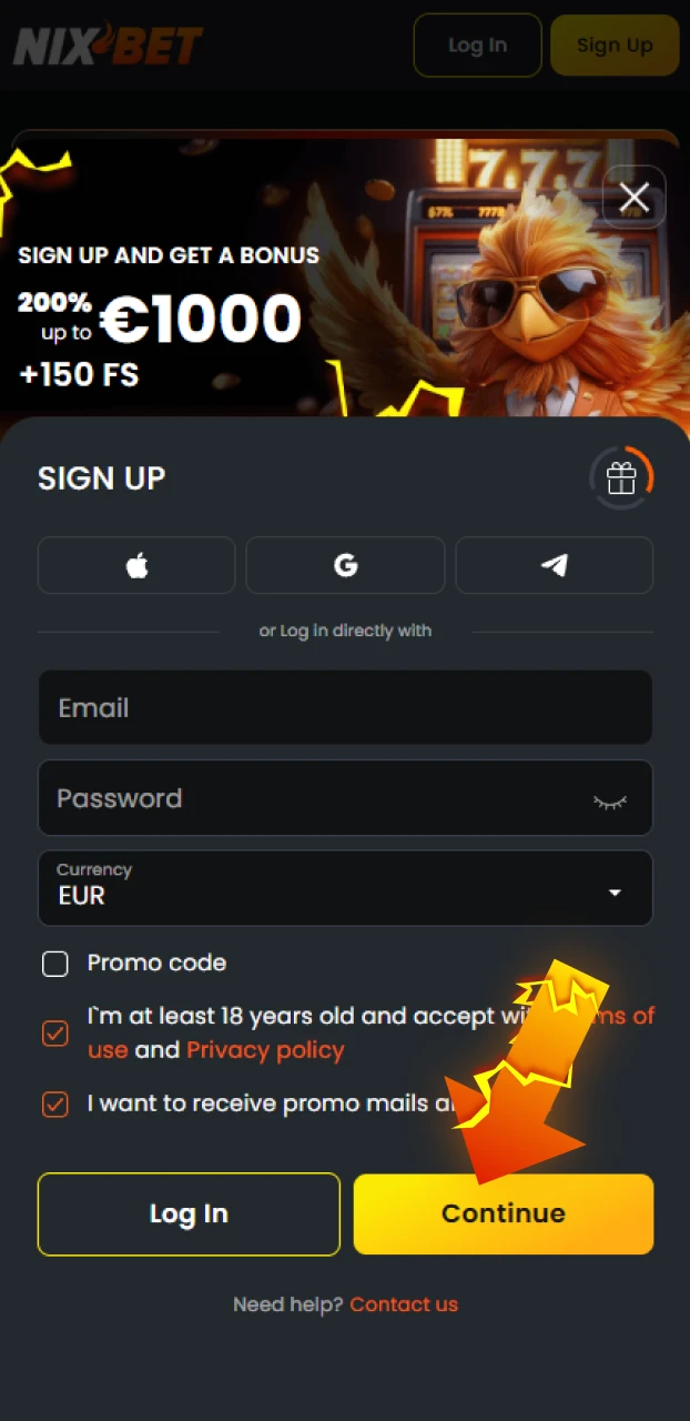 Controleer al je ingevulde informatie en bevestig je officiële Nixbet registratie.