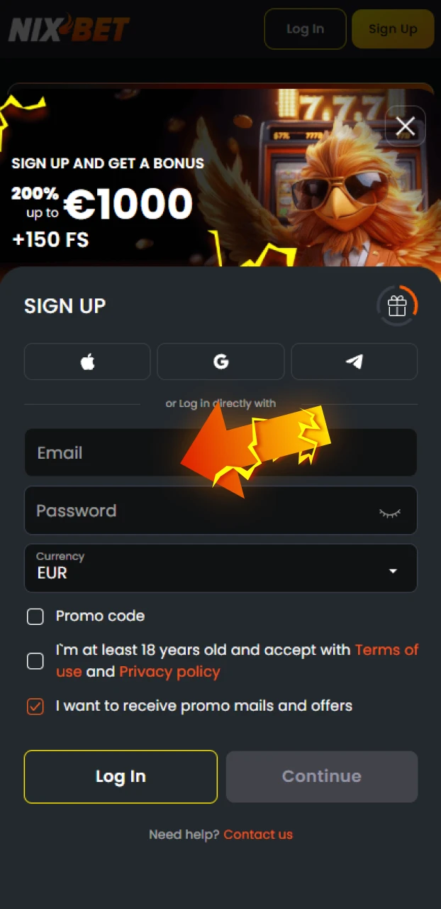 Voer je persoonlijke gegevens correct in om je Nixbet account aan te maken.