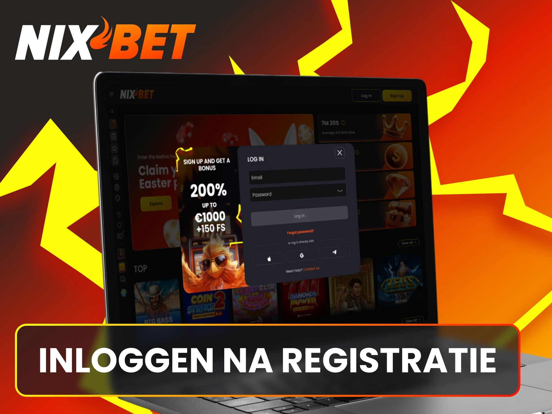 Gebruik je persoonlijke gegevens voor het inloggen op je eigen Nixbet account.