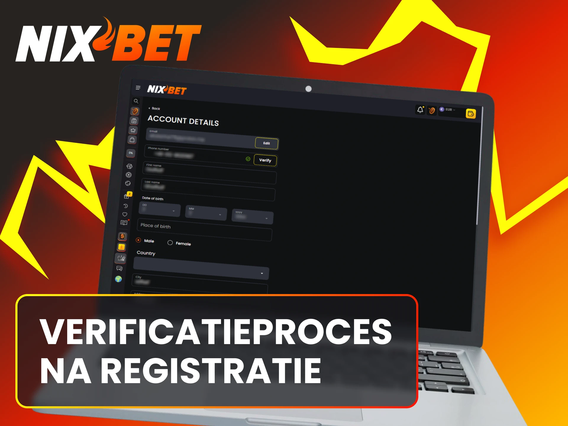Doorloop het verificatieproces om je Nixbet account volledig te bevestigen.