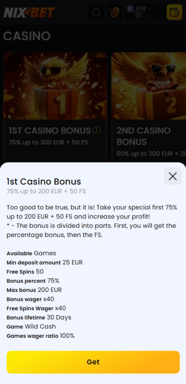 Claim je welkomstbonus om extra speelgeld te ontvangen voor de Nixbet Aviator game.