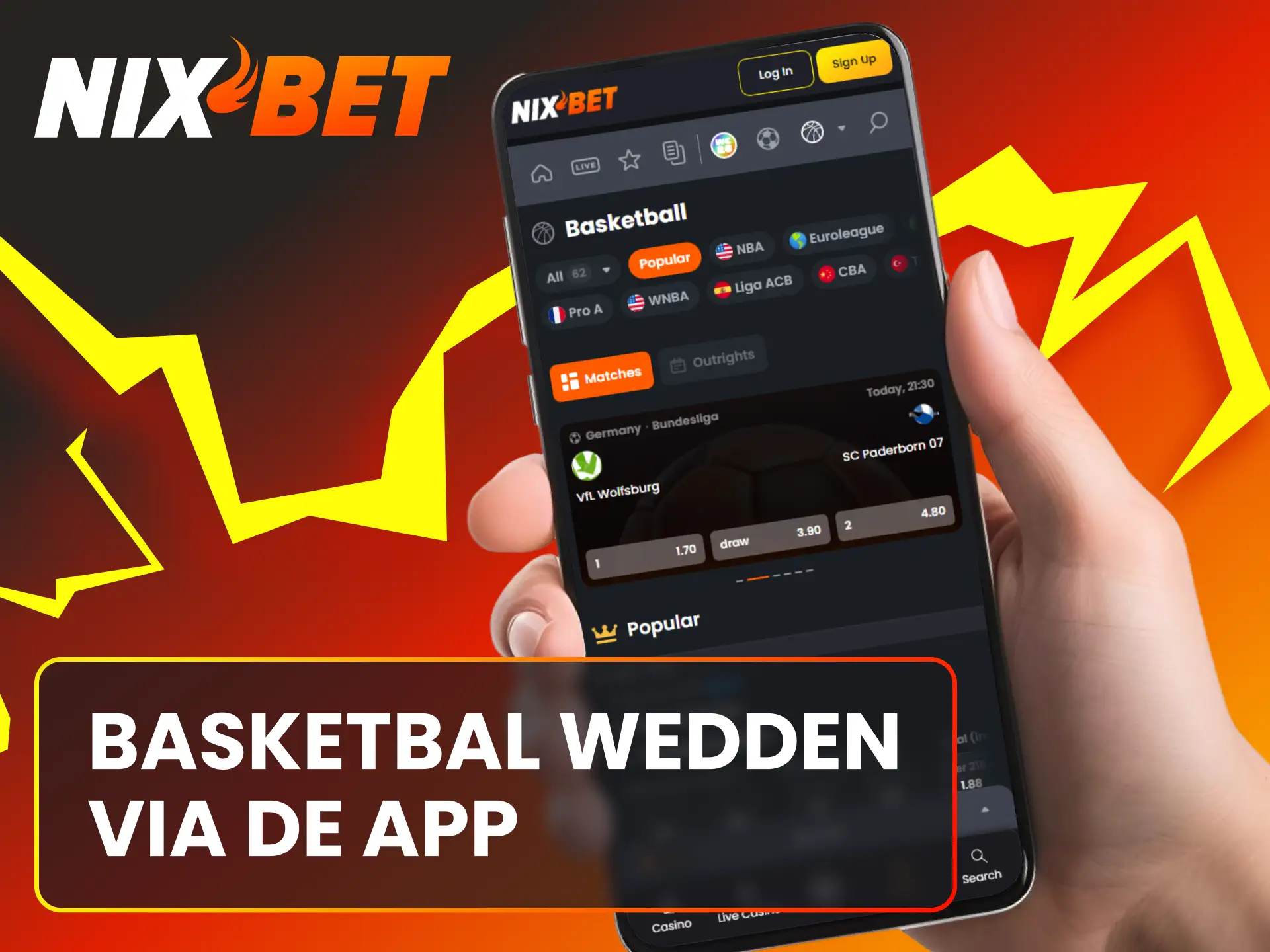 Download de mobiele app om overal Nixbet basketbal weddenschappen te plaatsen.