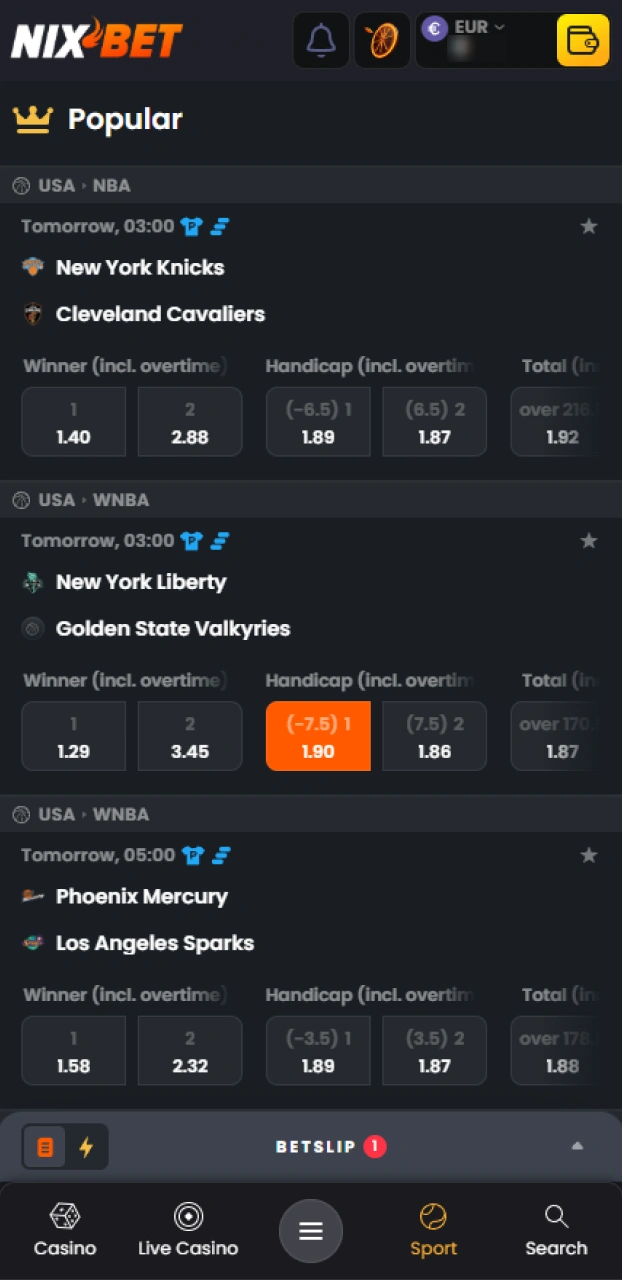 Kies een spannende wedstrijd en gunstige wedmarkten voor basketbal bij Nixbet.