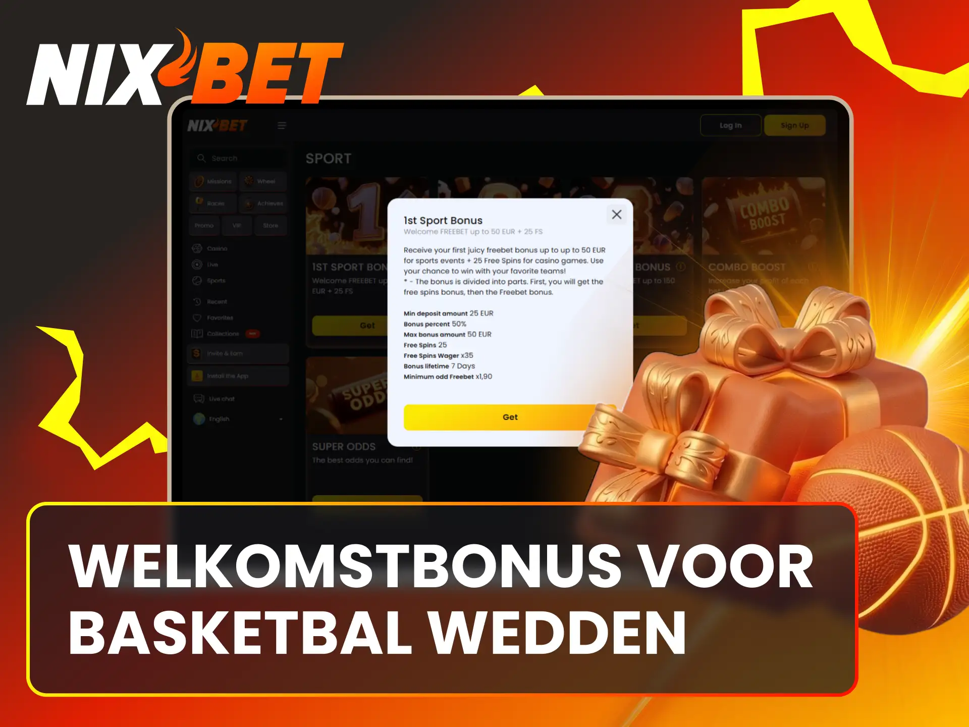 Activeer een gulle bonus voor Nixbet basketbal weddenschappen na je registratie.
