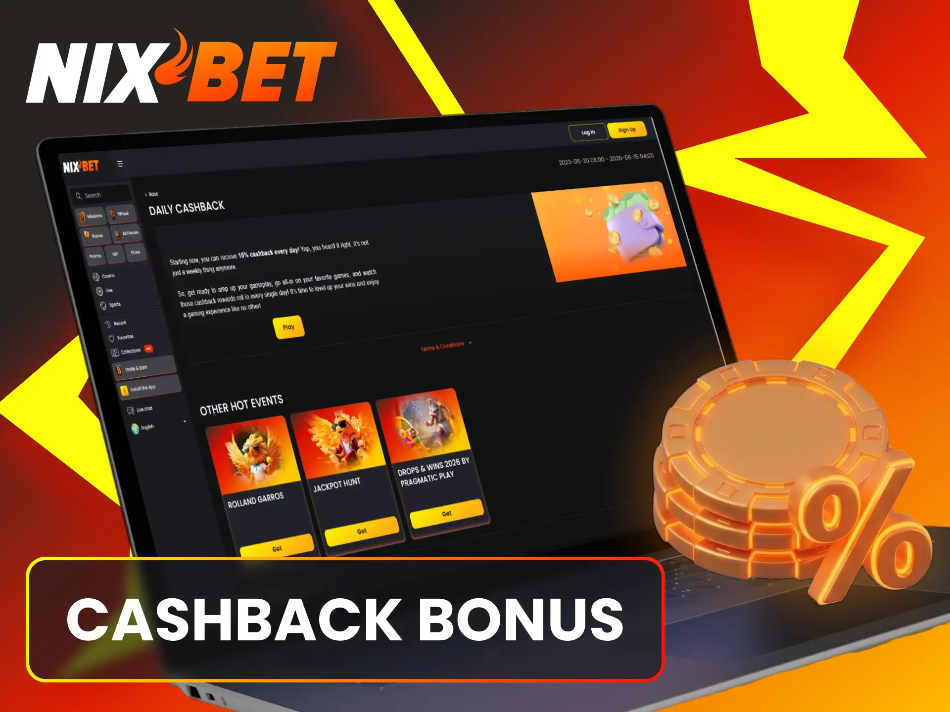 Krijg een percentage van je casinoverliezen terug met de handige cashback bonus van Nixbet.