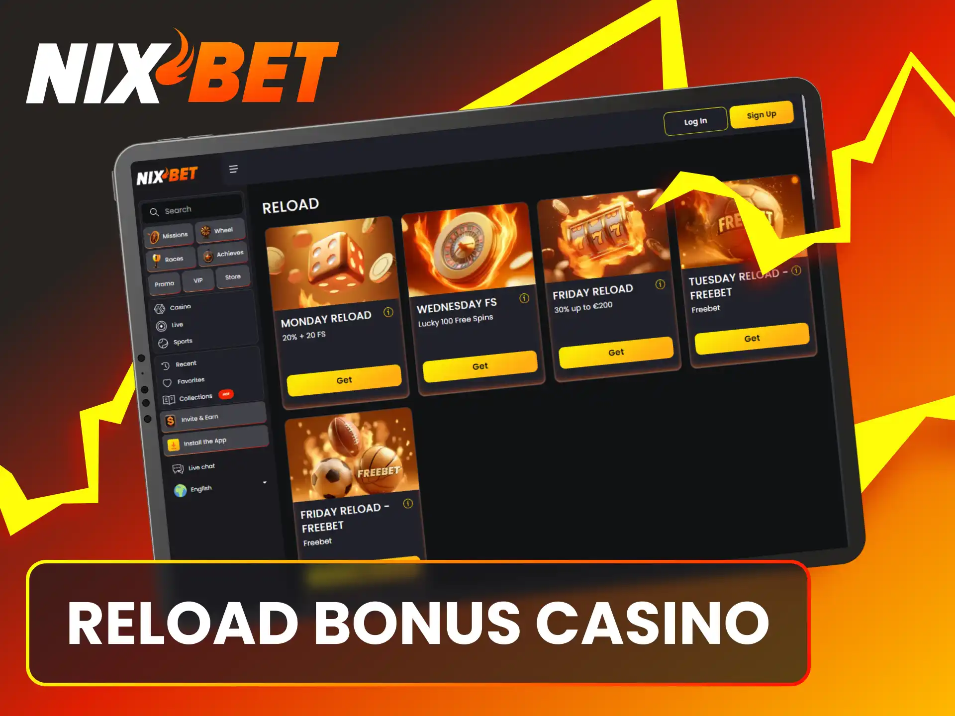 Stort geld op je account en activeer de wekelijkse casino reload bonus van Nixbet.