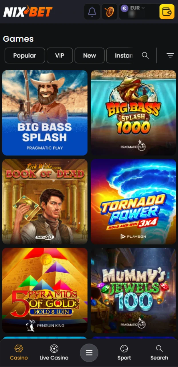Kies je favoriete casinospel of videoslot en begin direct met spelen bij Nixbet.