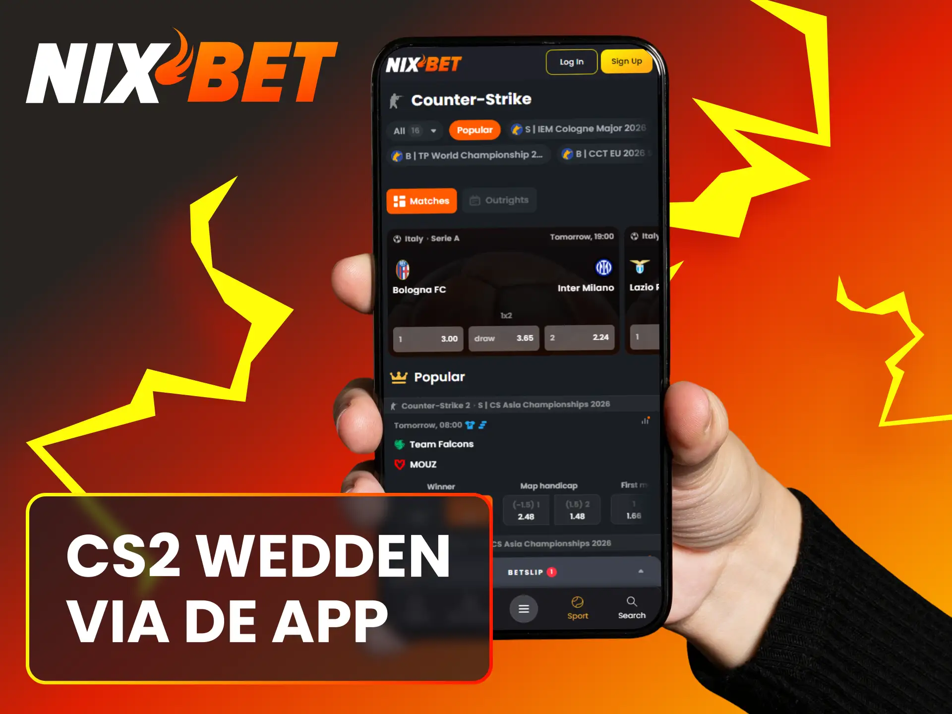 Installeer de app van Nixbet op je smartphone om overal mobiele CS2 weddenschappen te plaatsen.