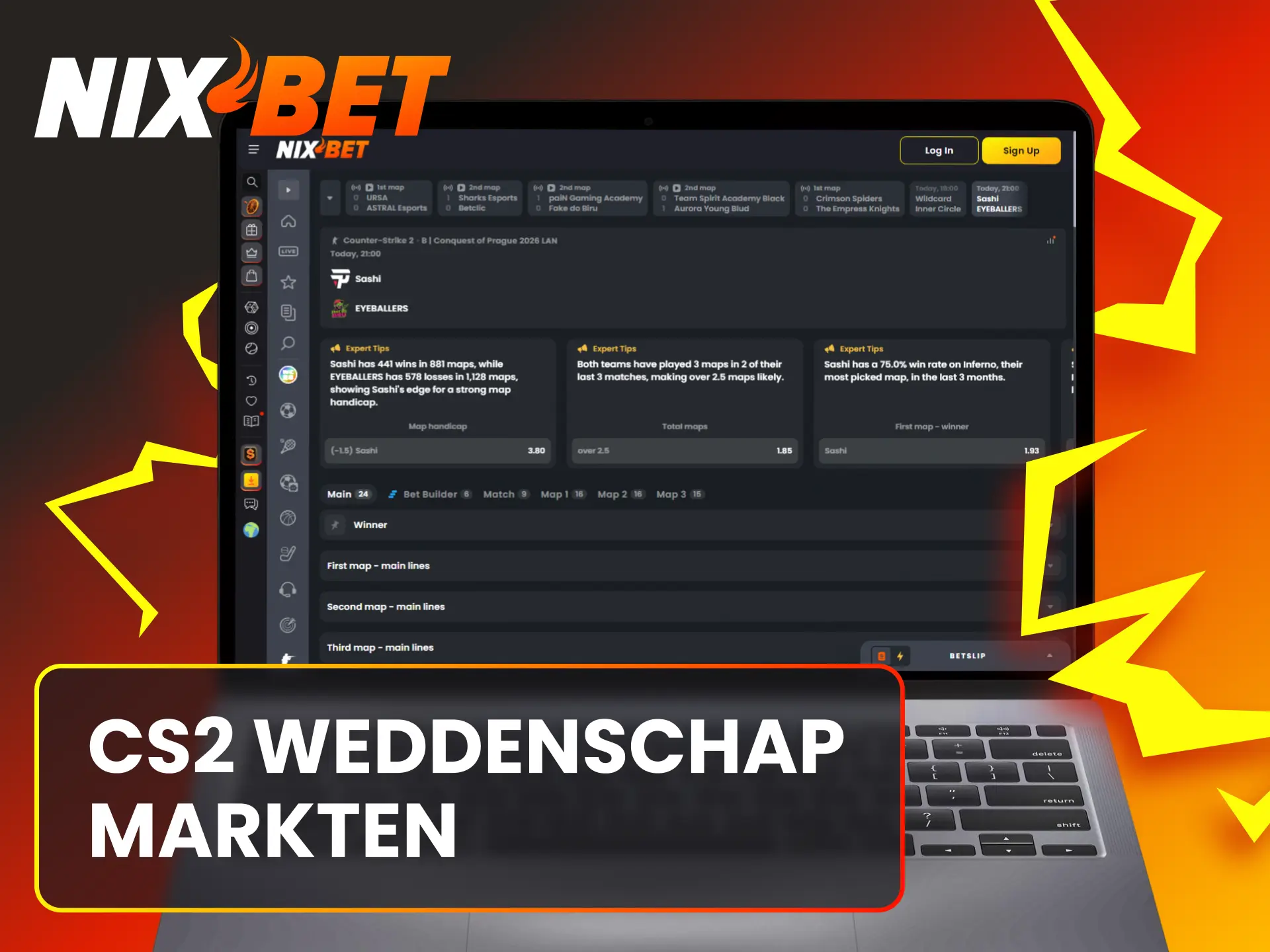 Analyseer de verschillende beschikbare spelopties en resultaten in het CS2 aanbod van Nixbet.