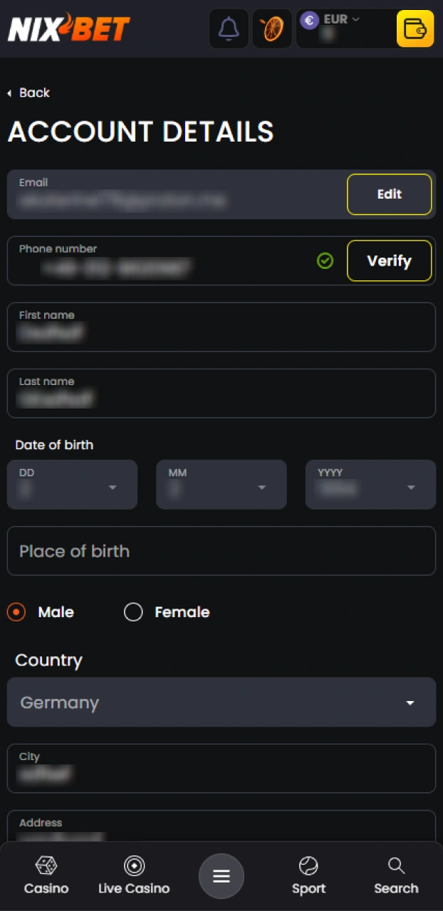 Voltooi de vereiste verificatie om alle Nixbet-functies voor Dota 2-weddenschappen te activeren.