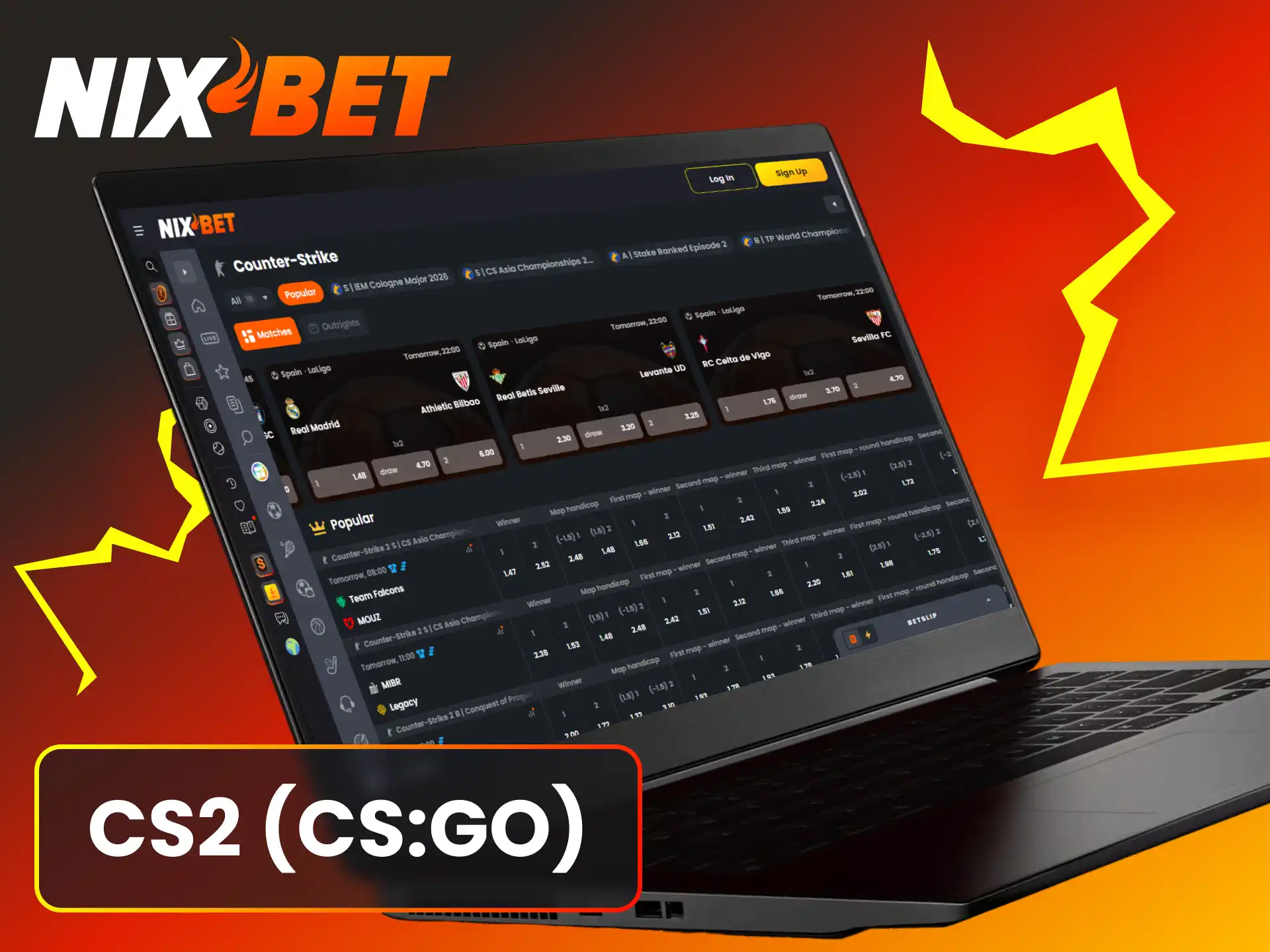 Zet in op spannende CS2 wedstrijden in de Esports sectie van Nixbet.
