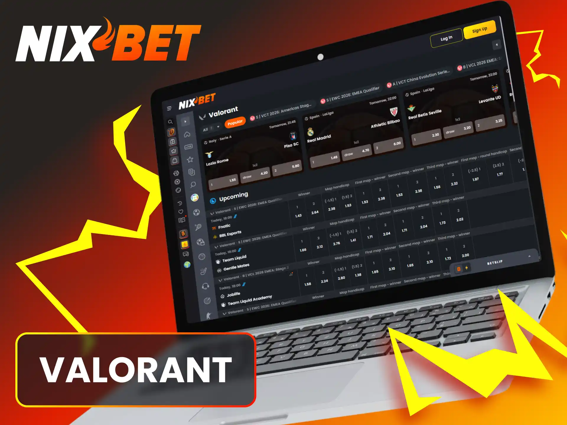 Selecteer gunstige quoteringen voor Valorant wedstrijden via Nixbet Esports.