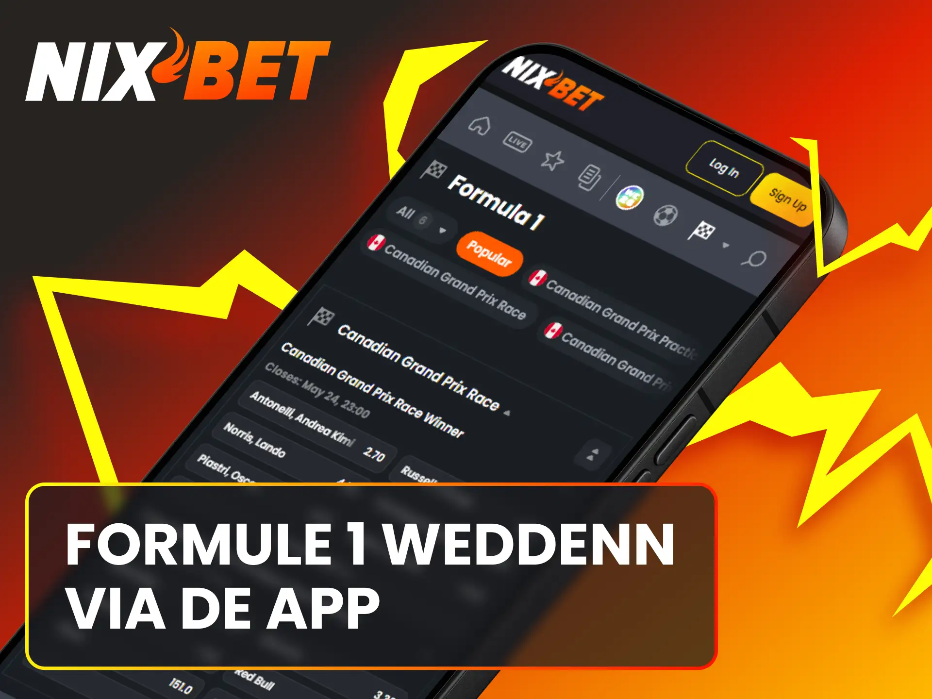 Installeer de Nixbet app op Android of iOS voor mobiel wedden op Formule 1.