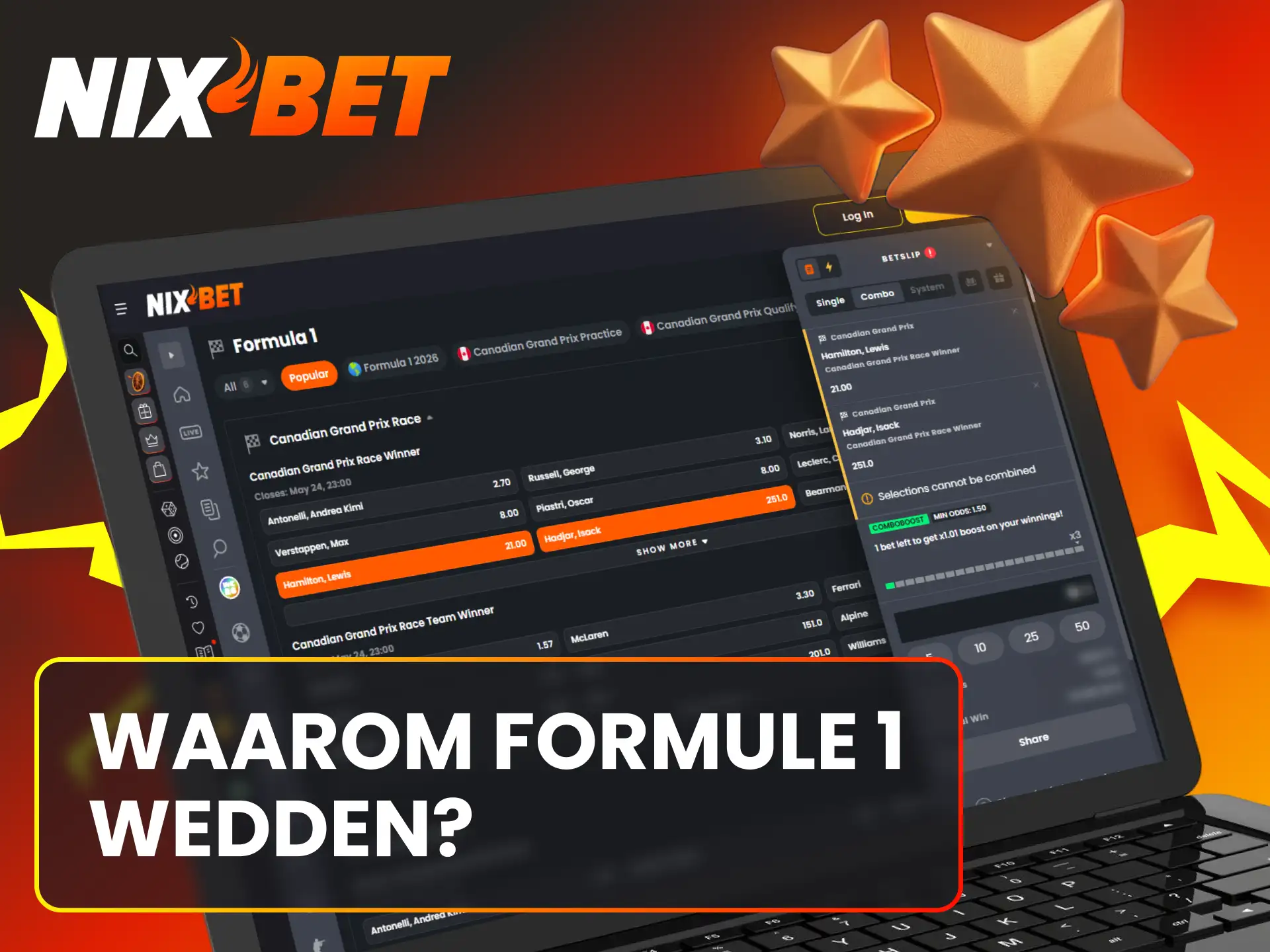 Ervaar de beste odds en snelle uitbetalingen bij Nixbet voor je Formule 1 weddenschappen.