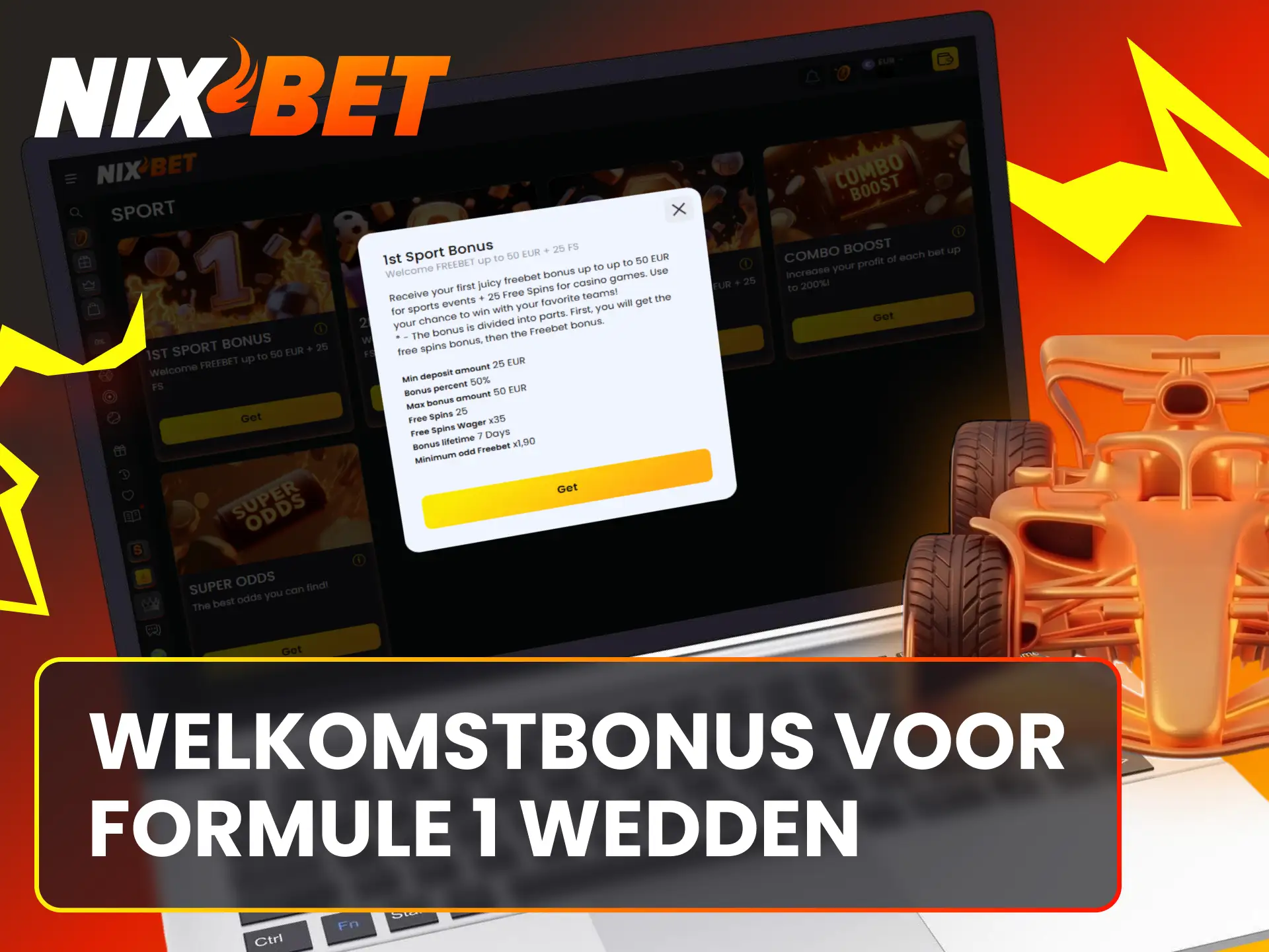 Claim een gulle bonus voor extra voordeel bij Nixbet Formule 1 weddenschappen.