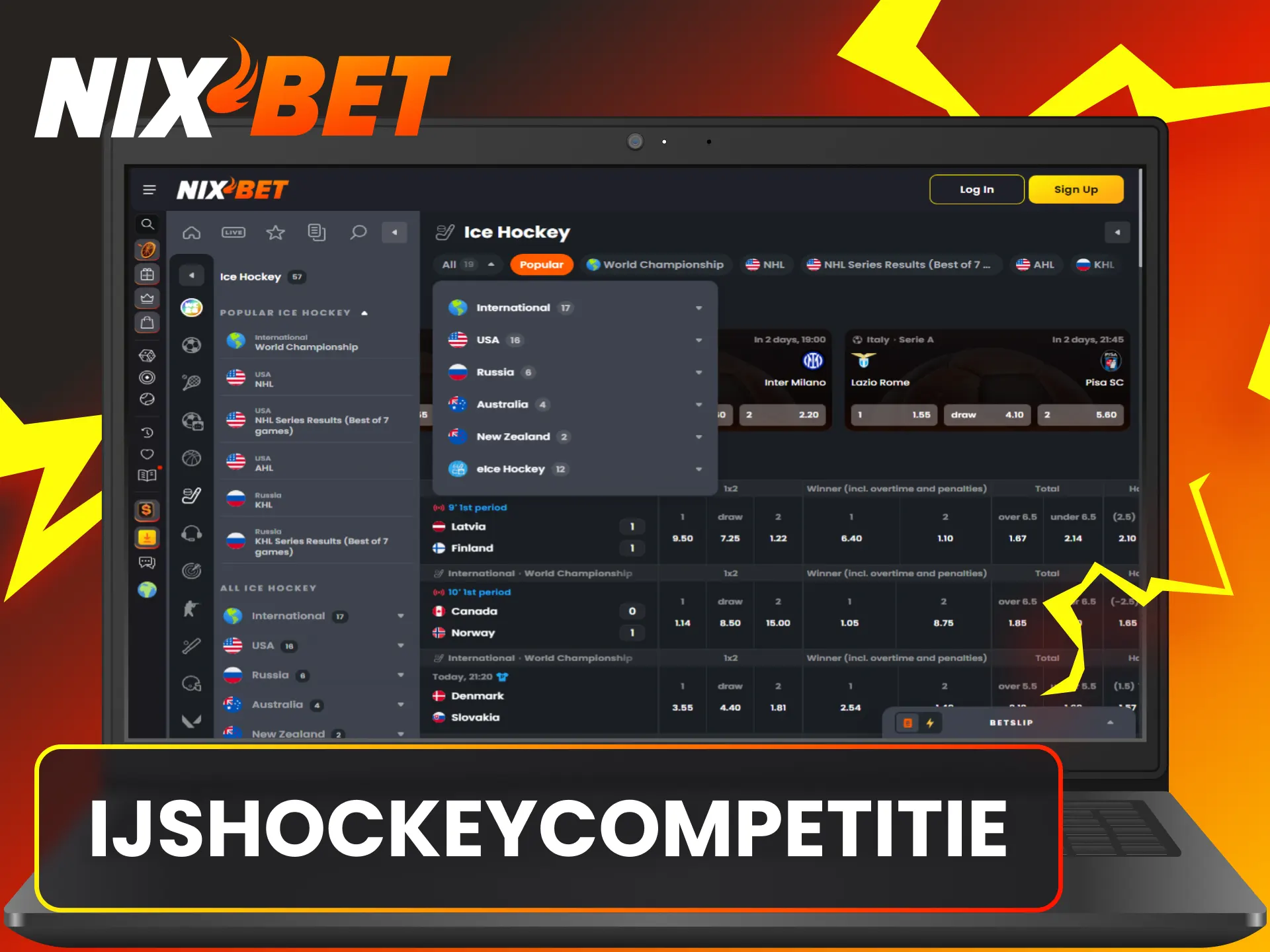 Zet in op de NHL en andere topcompetities in de ijshockey sectie van Nixbet.