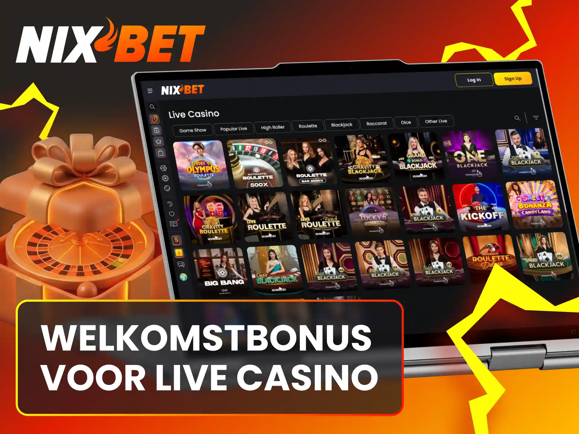 Activeer een aantrekkelijk registratievoordeel speciaal voor de live casino sectie van Nixbet.