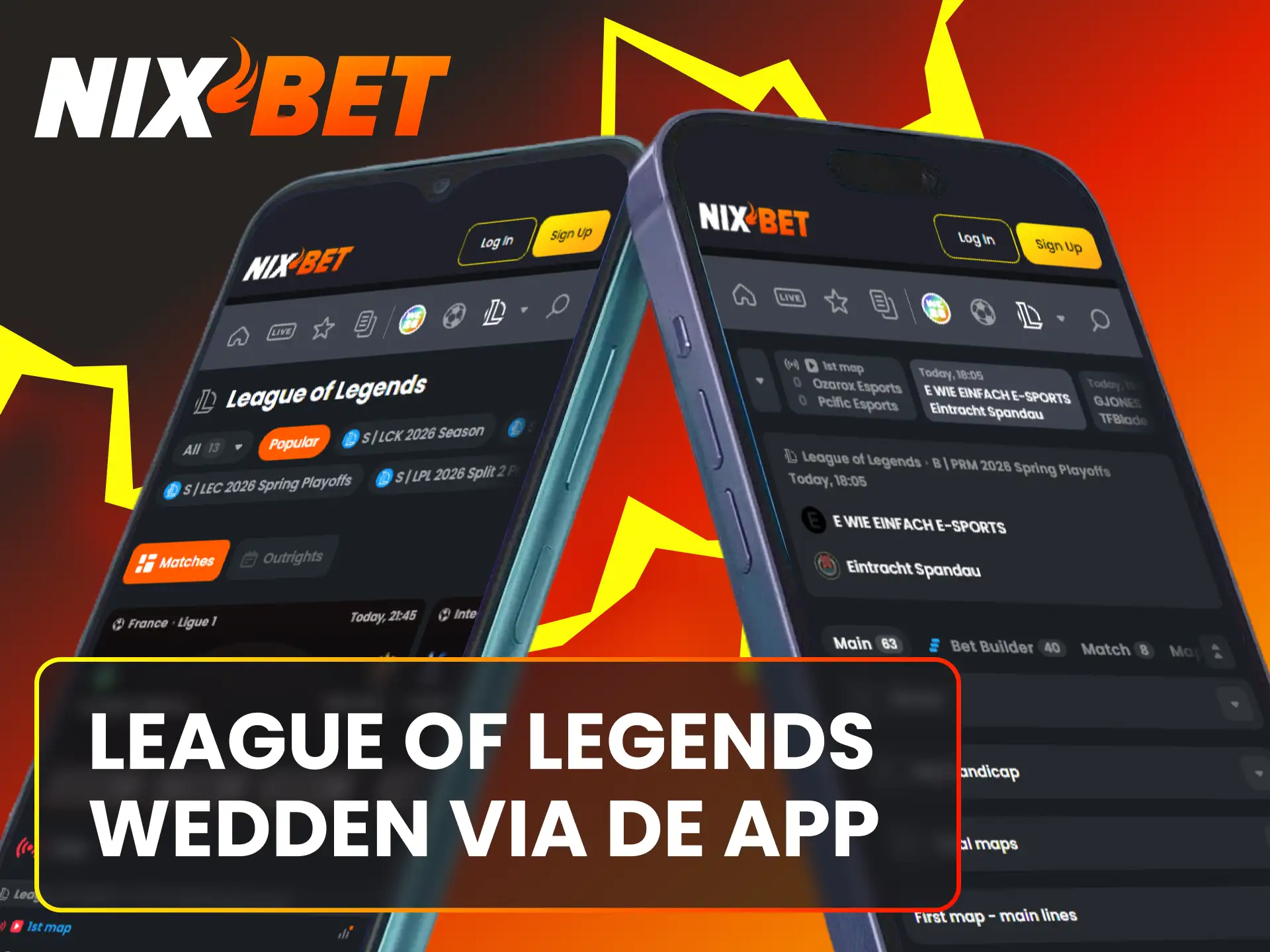 Download de Nixbet app op Android of iOS voor League of Legends weddenschappen.