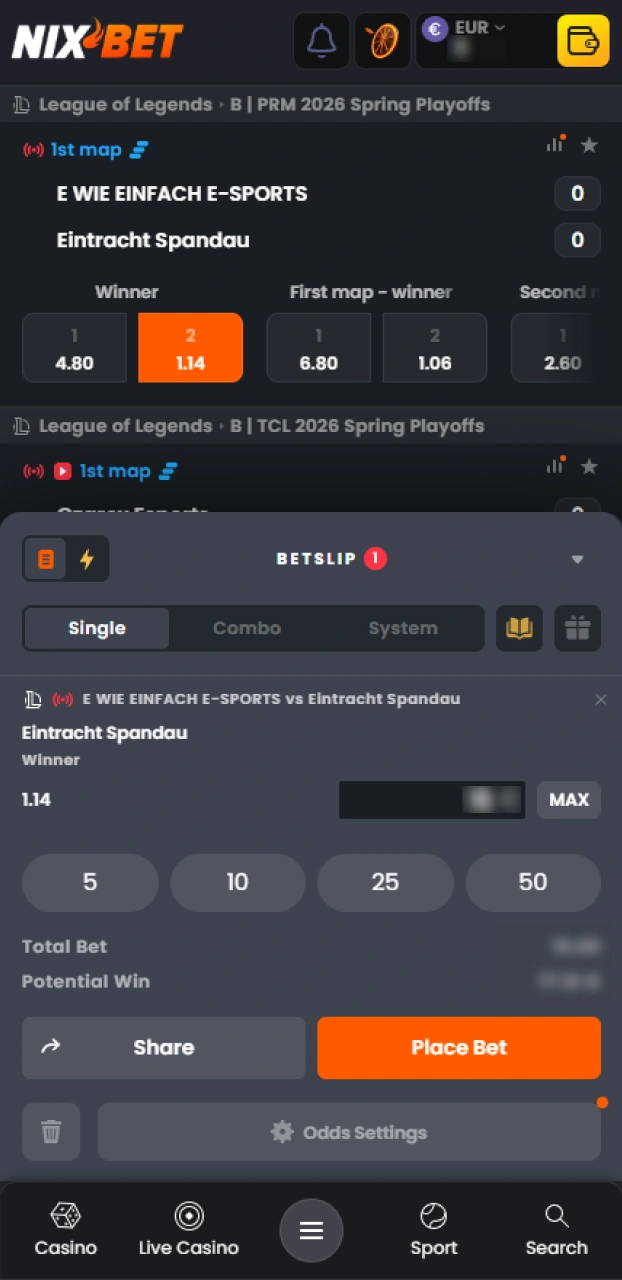 Selecteer een spannende League of Legends wedstrijd en plaats je voorspelling bij Nixbet.