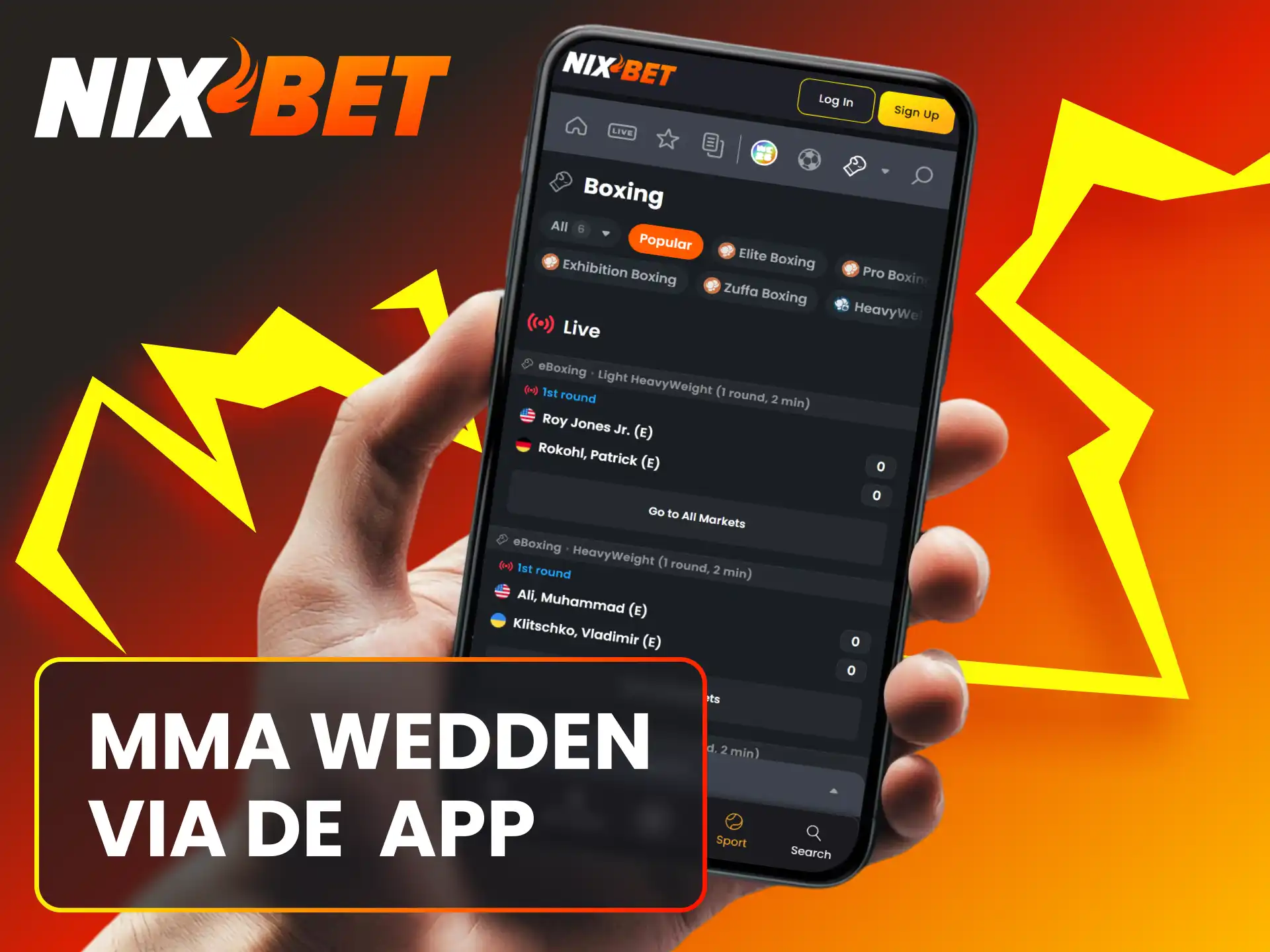 Installeer de handige Nixbet applicatie op Android of iOS voor MMA weddenschappen.