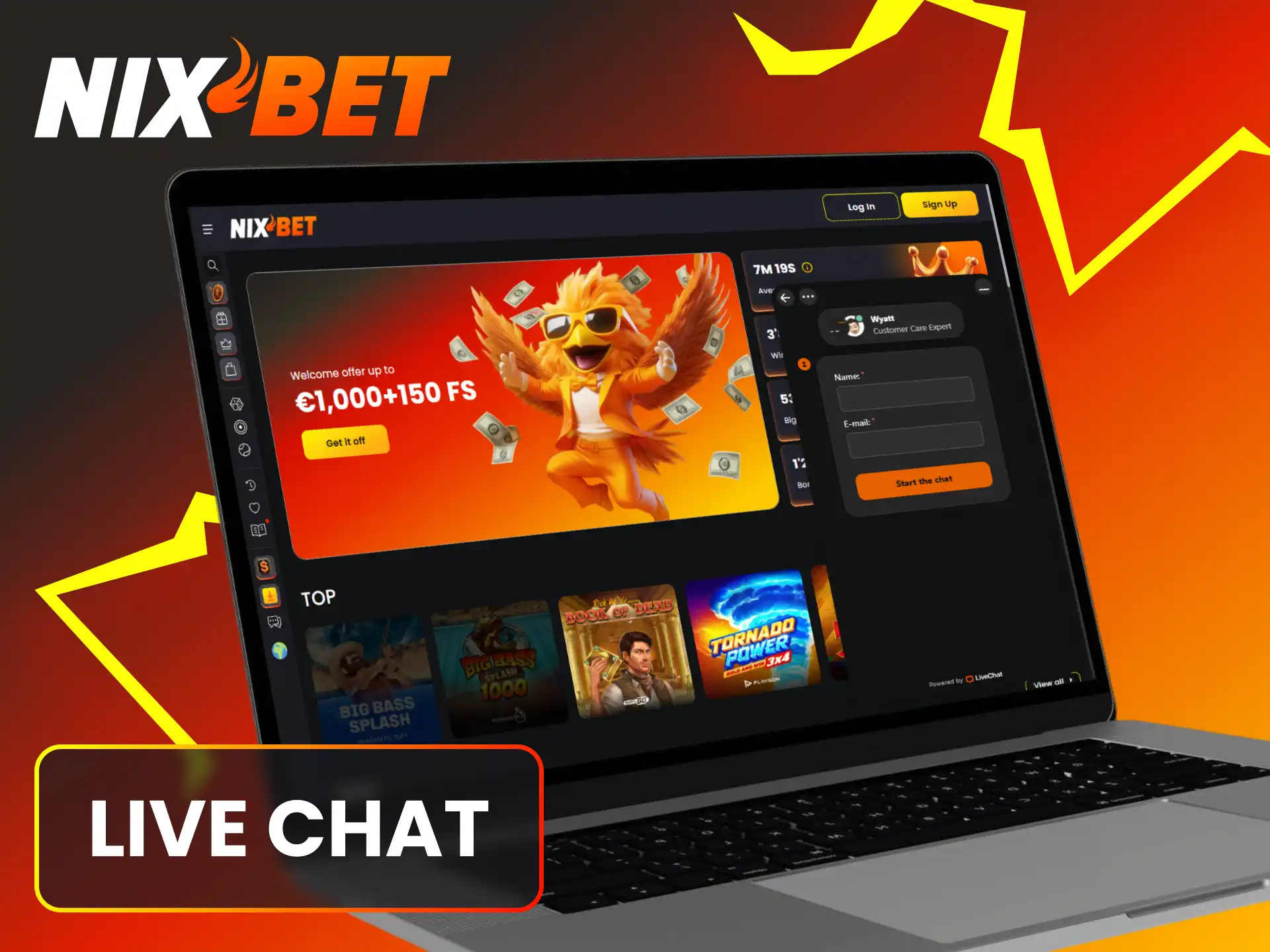 Start de handige live chat om antwoord te krijgen van de Nixbet klantenservice.