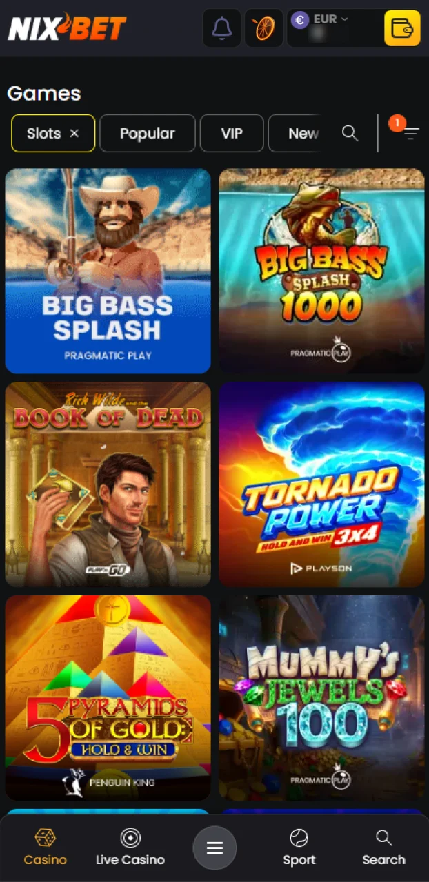 Vind je favoriete slot in het uitgebreide aanbod van Nixbet en begin met spelen.