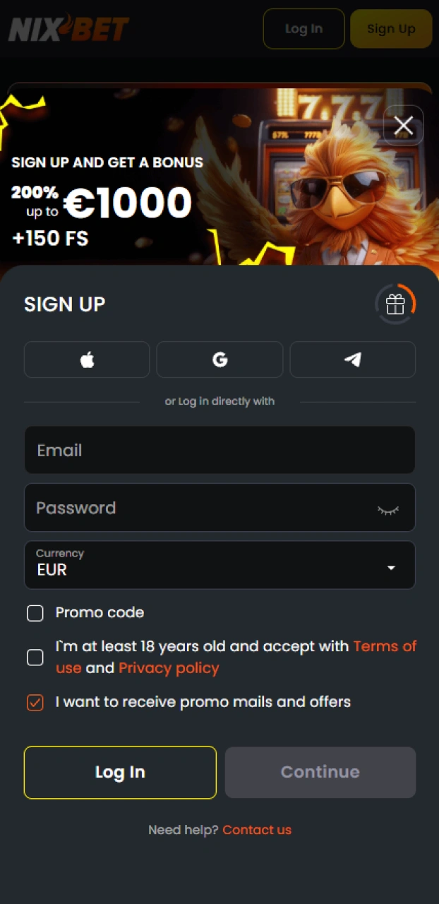 Vul je persoonlijke gegevens in bij het aanmaken van een account om te wedden op StarCraft II bij Nixbet.