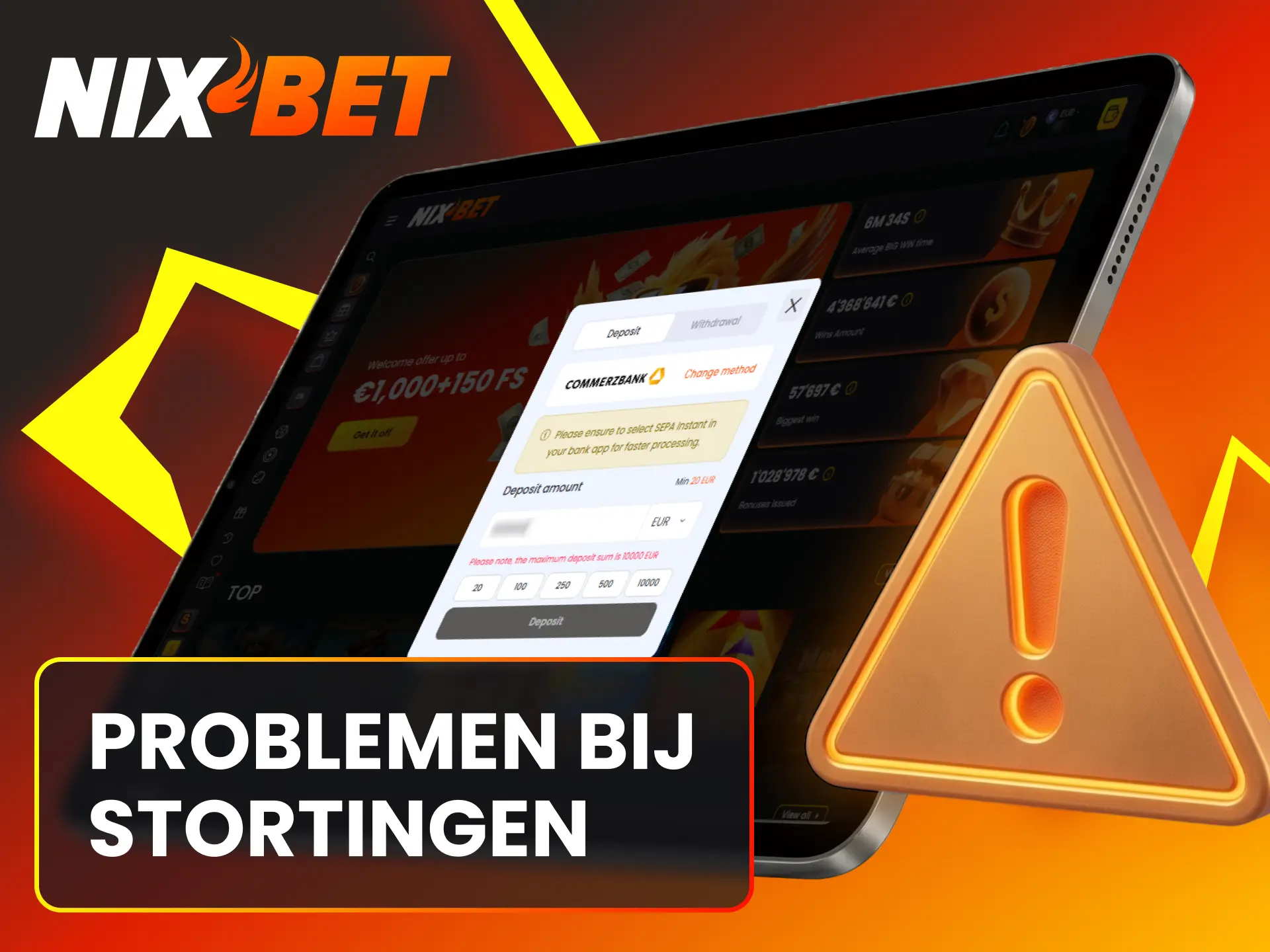 Los problemen met stortingen snel op en vul je Nixbet saldo aan.