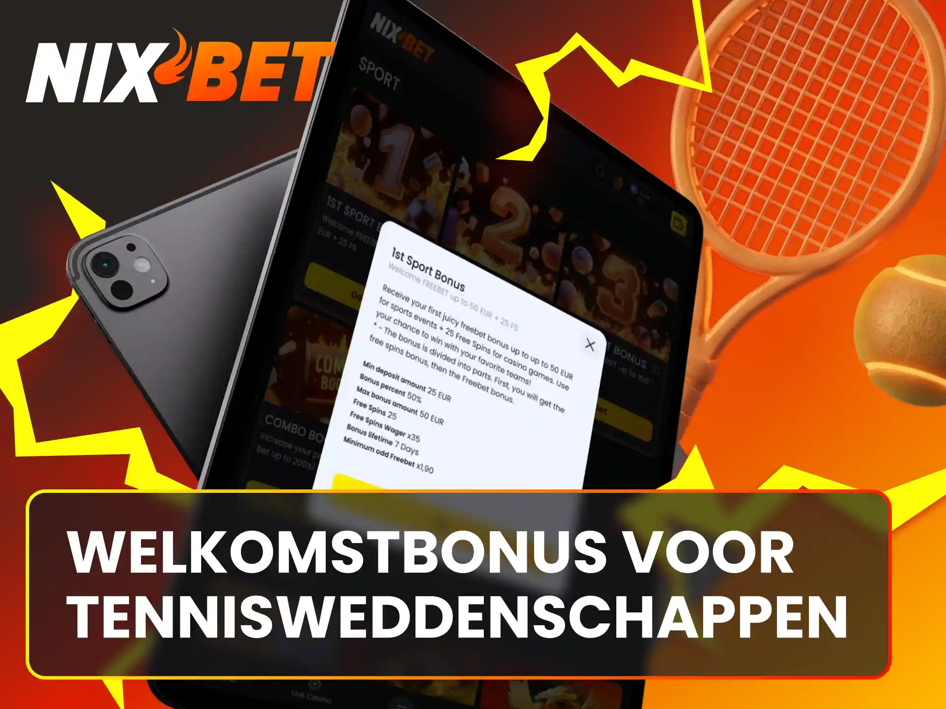 Claim een gulle bonus voor extra voordeel bij Nixbet tennis weddenschappen.