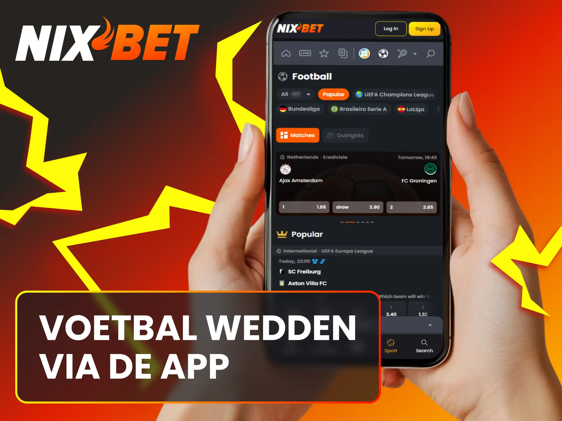 Download de handige Nixbet app voor mobiel wedden op voetbal.