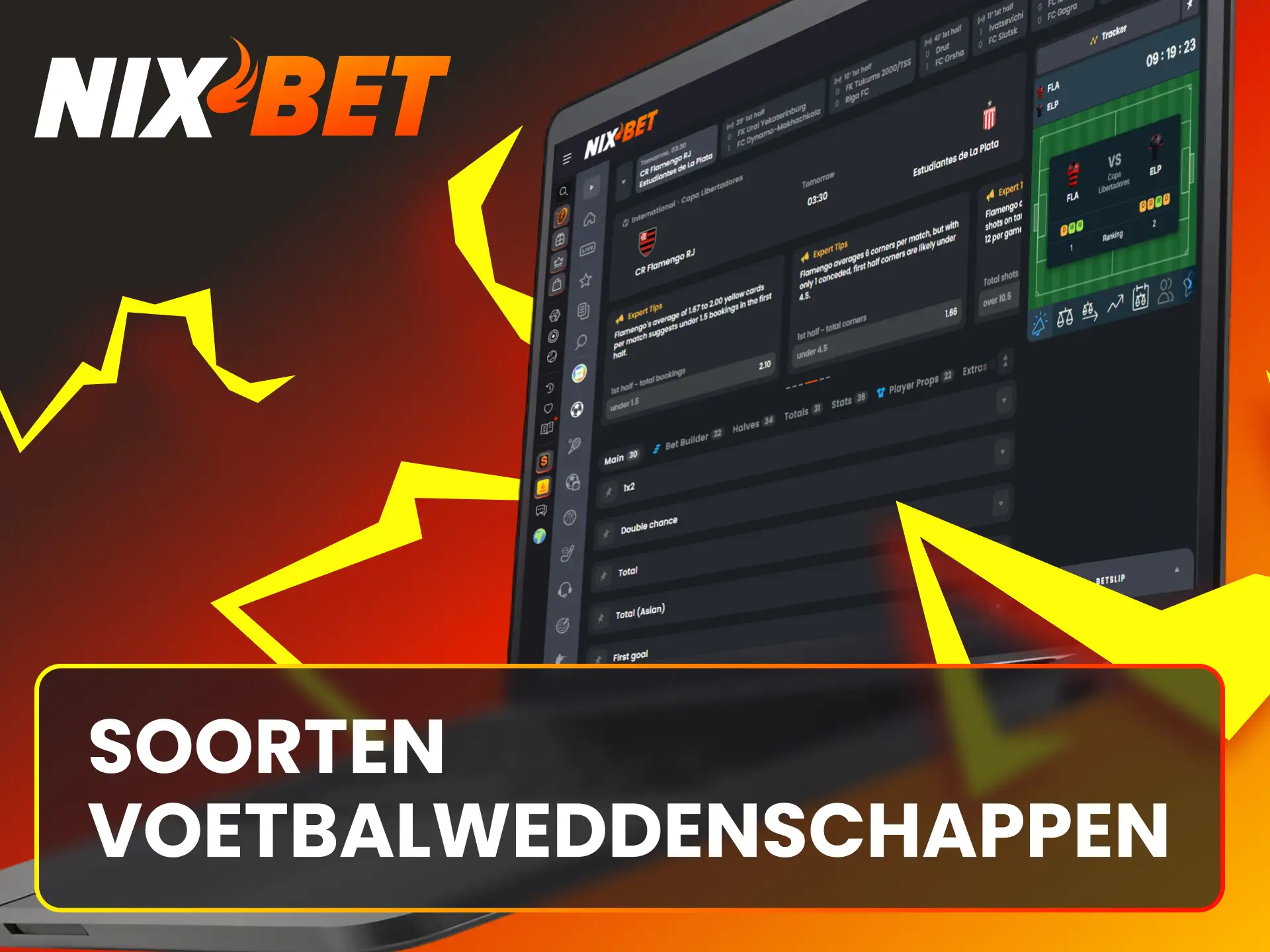 Bekijk alle beschikbare soorten Nixbet voetbal weddenschappen voor jouw team.
