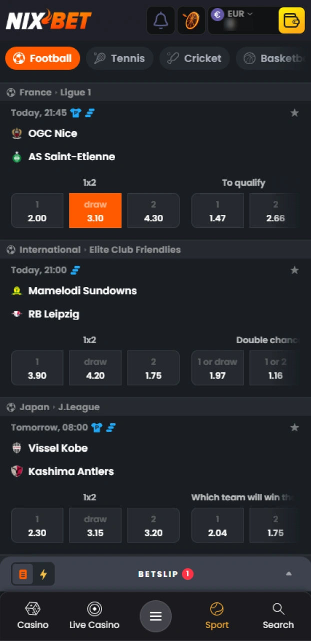 Voeg een selectie toe aan je wedkaart voor sport op het Nixbet platform.